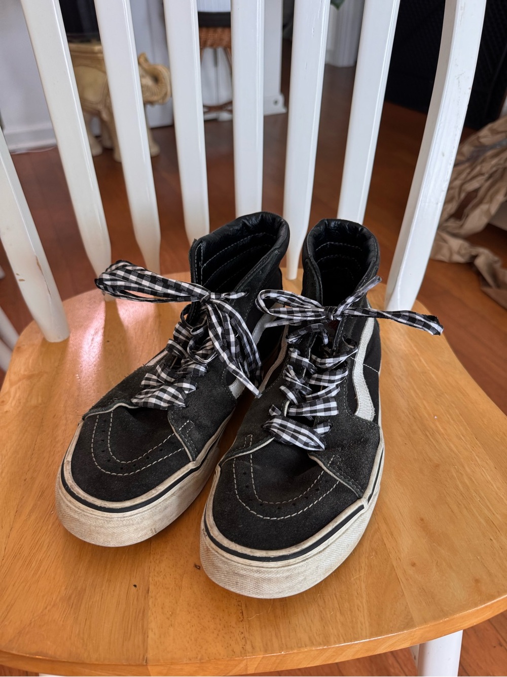 Vans Black Sneakers Gingham Ribbon Laces Coquette Women’s Size 10